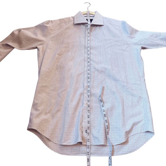 David Donahue Men's Trim Fit Grid Check Long Sleeve Dress Shirt White 17 36/37 - Picture 7 of 8